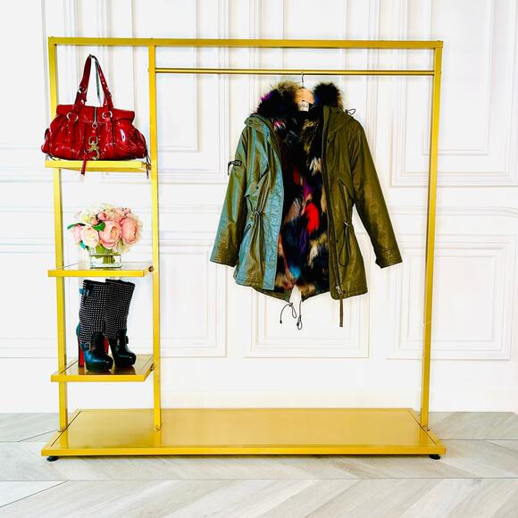 SAM NY Mini Limelight Fox Fur Reversible Vest with Army Green Parka Size Small - Picture 14 of 16